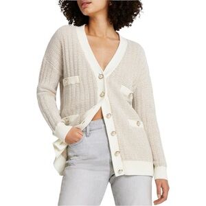 River Island Boucle Oversized Cardigan In Ivory/Cream Size S